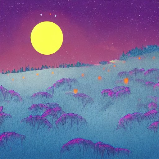 Digital painting of field at night